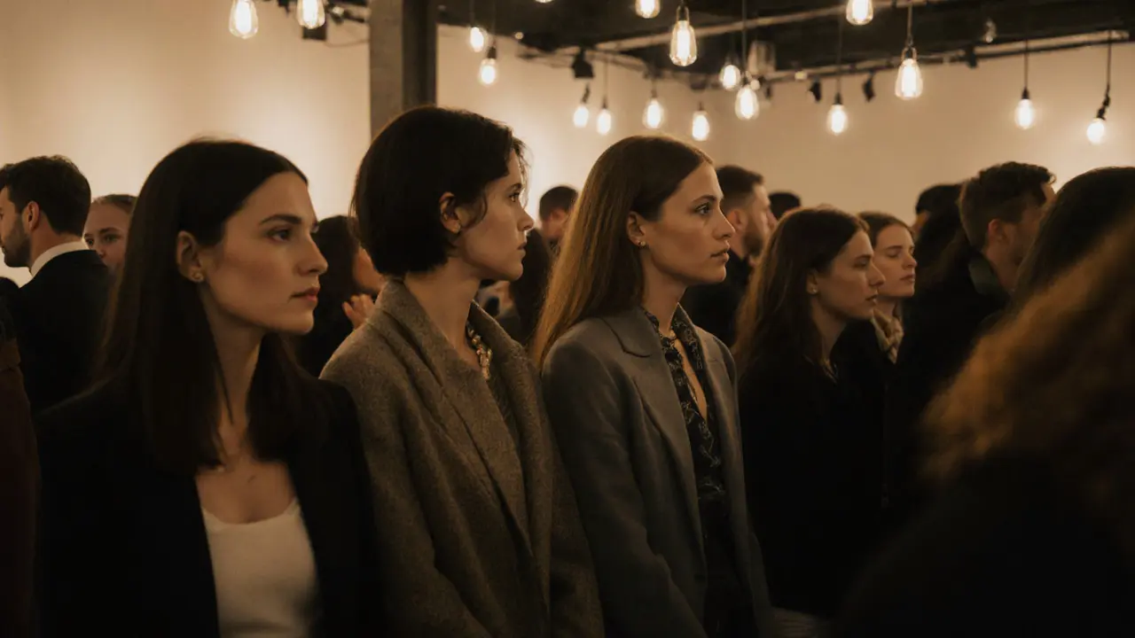 Diverse escorts blending into a gallery opening in Hackney, each styled to their niche.