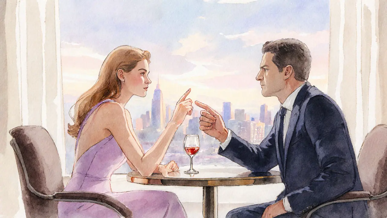 Eurogirl and client enjoy a refined conversation in a hotel lounge.