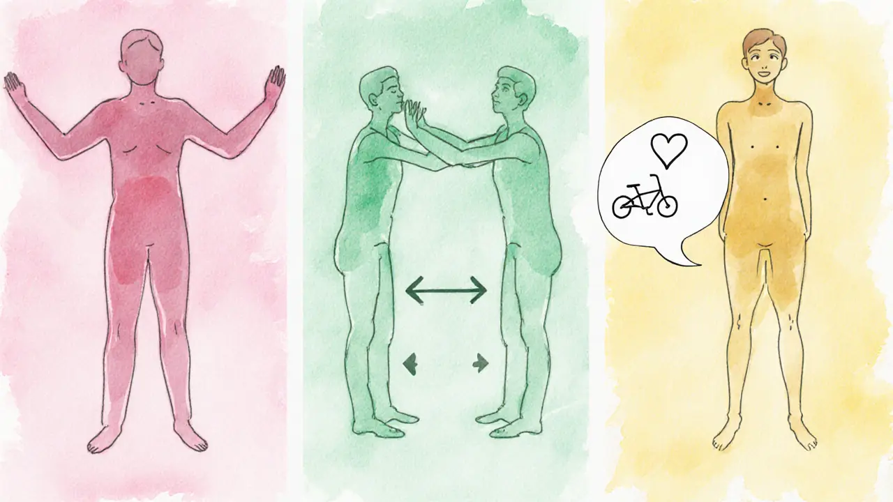 Illustration of three steps: open posture, mirroring gestures, and a story‑based icebreaker.