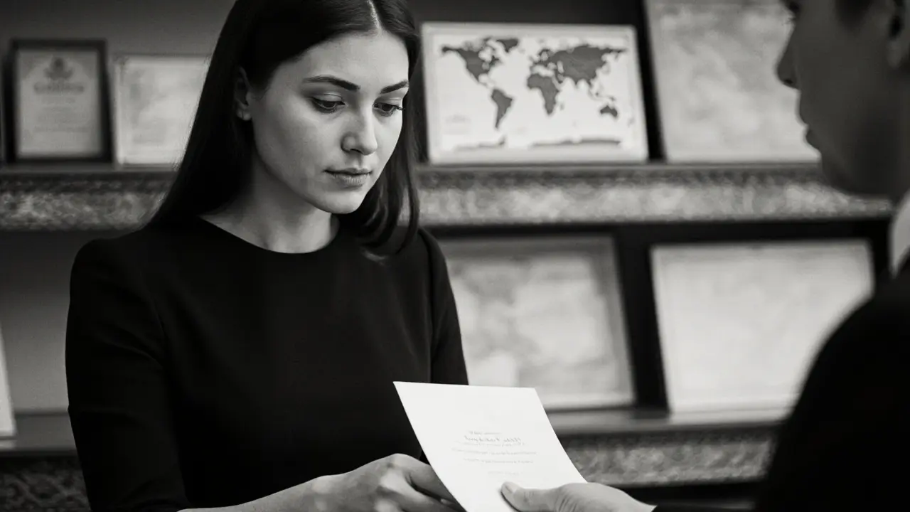 A luxury hotel concierge discreetly handing a note to a guest in elegant surroundings.