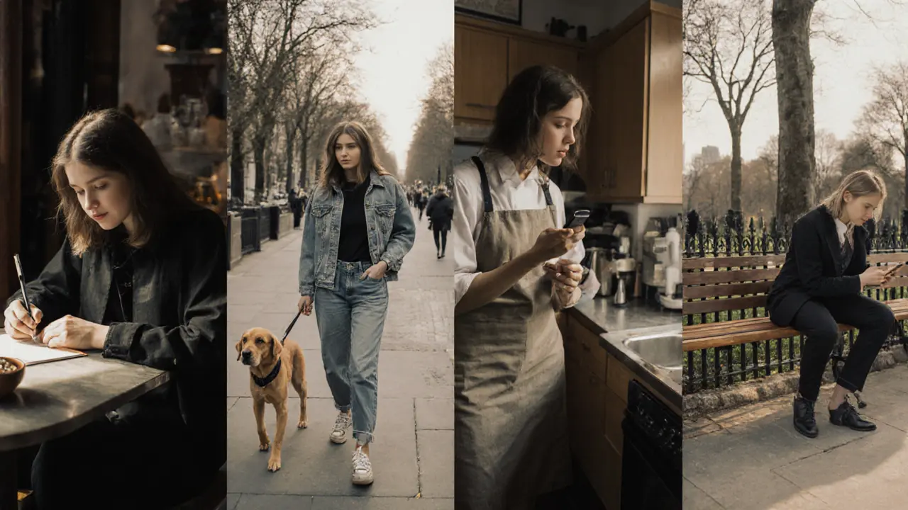 Four real people working as independent escorts in London, shown going about everyday life in authentic settings.