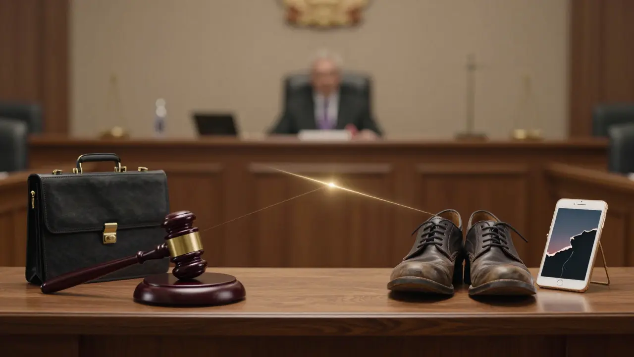 A courtroom scale with symbols of power on one side and vulnerability on the other.