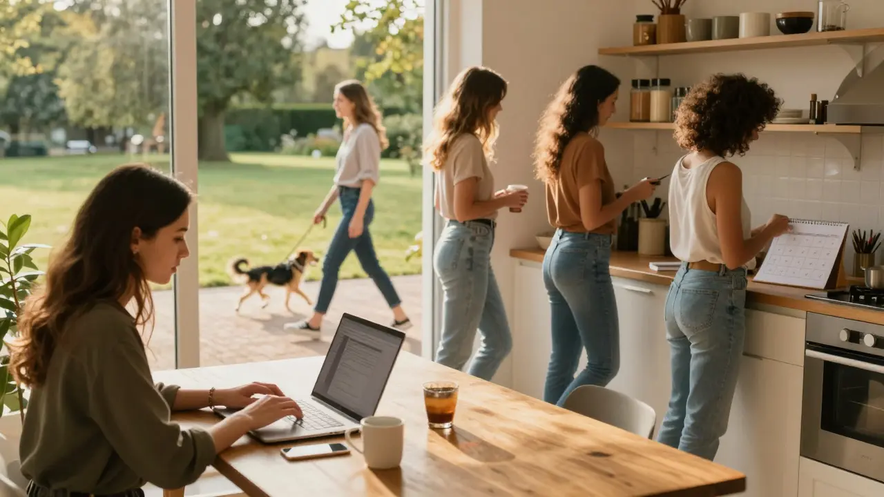 Independent escorts going about their daily lives—working, walking, organizing—in natural settings.