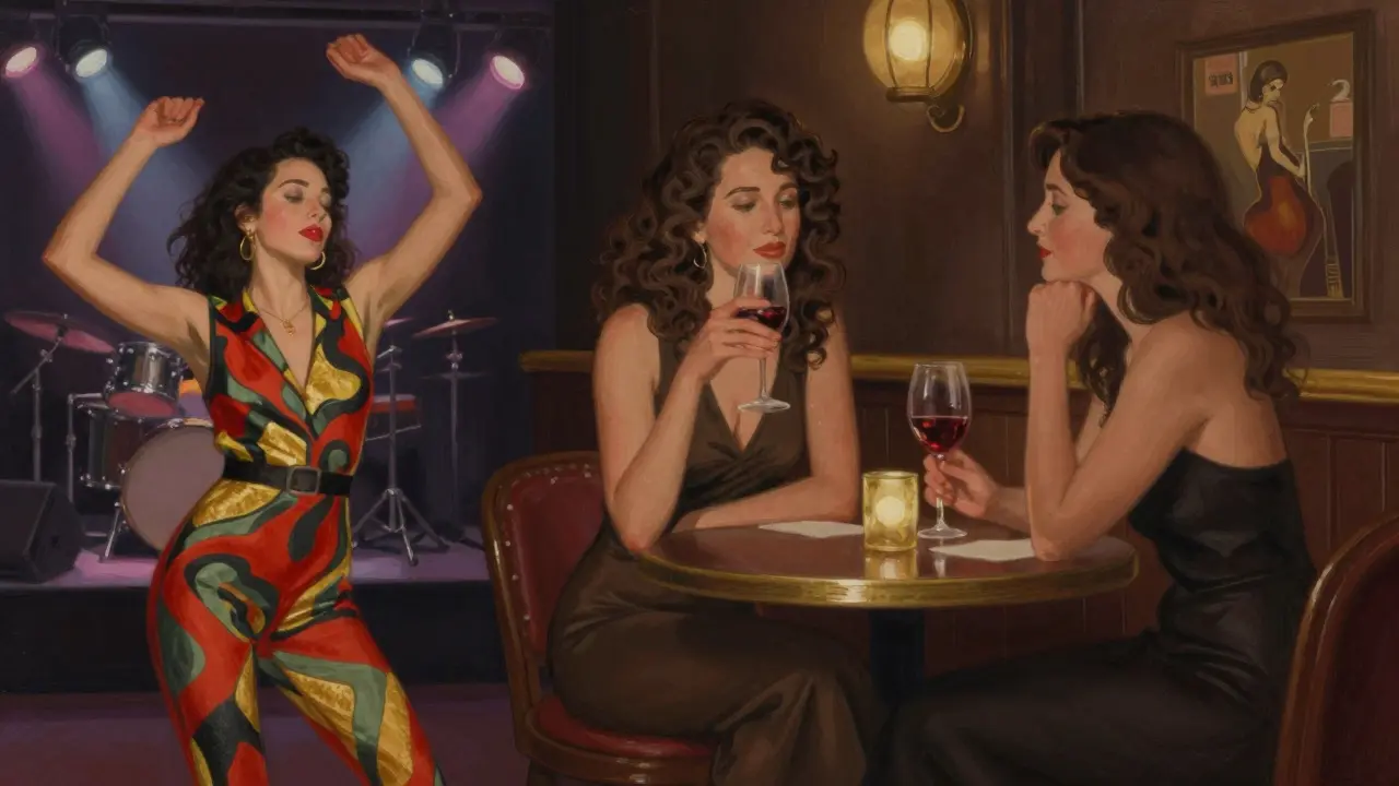 Three distinct women embodying different styles of confidence in Bristol’s nightlife: dancer, wine sipper, and jazz bar conversationalist.